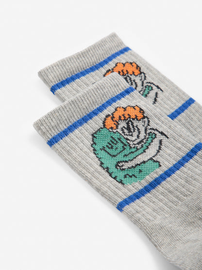 Bobo Choses Hug Hairy Monster short sock light heather grey