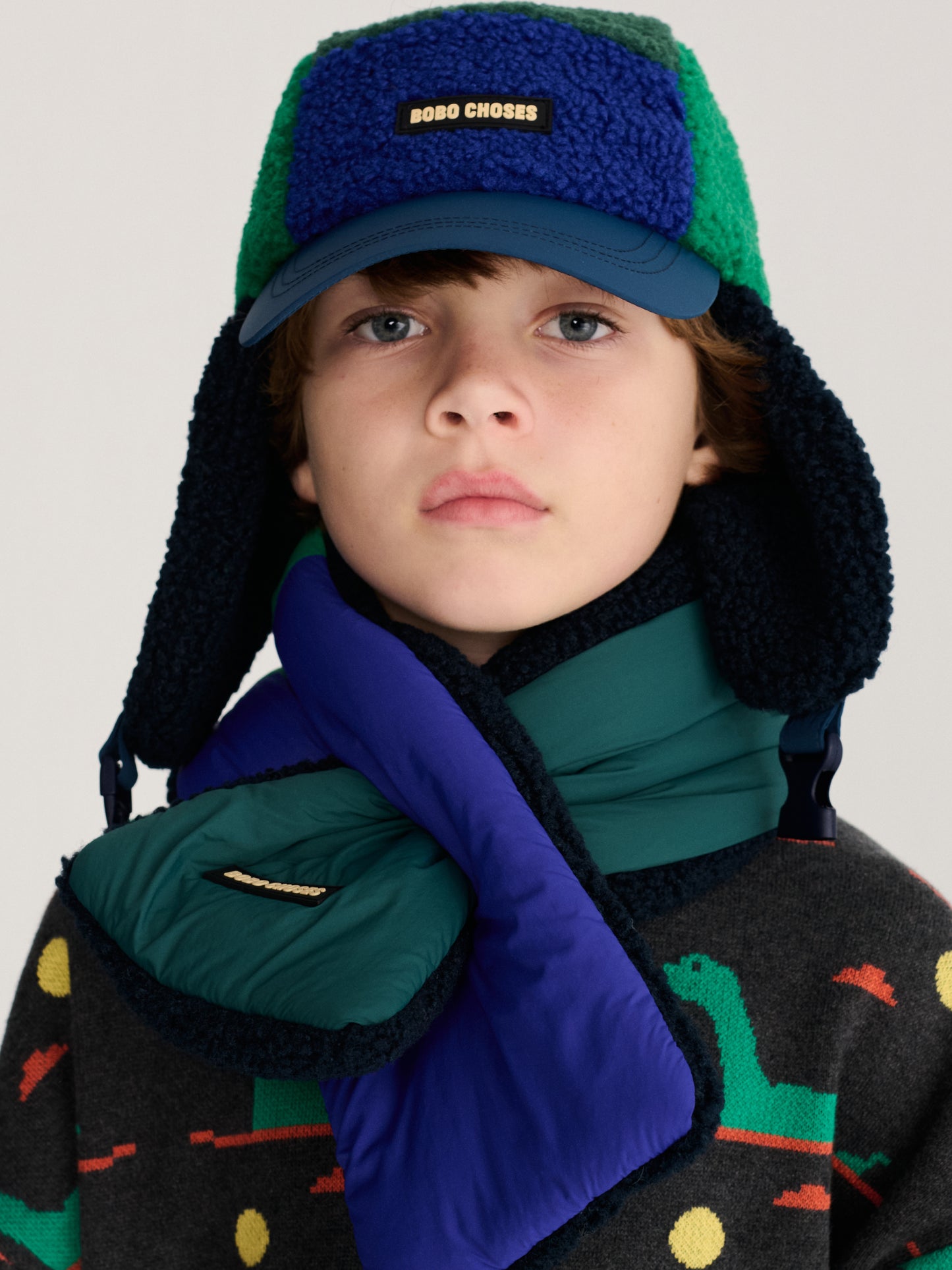 Bobo Choses color block sheepskin neck warmer green
