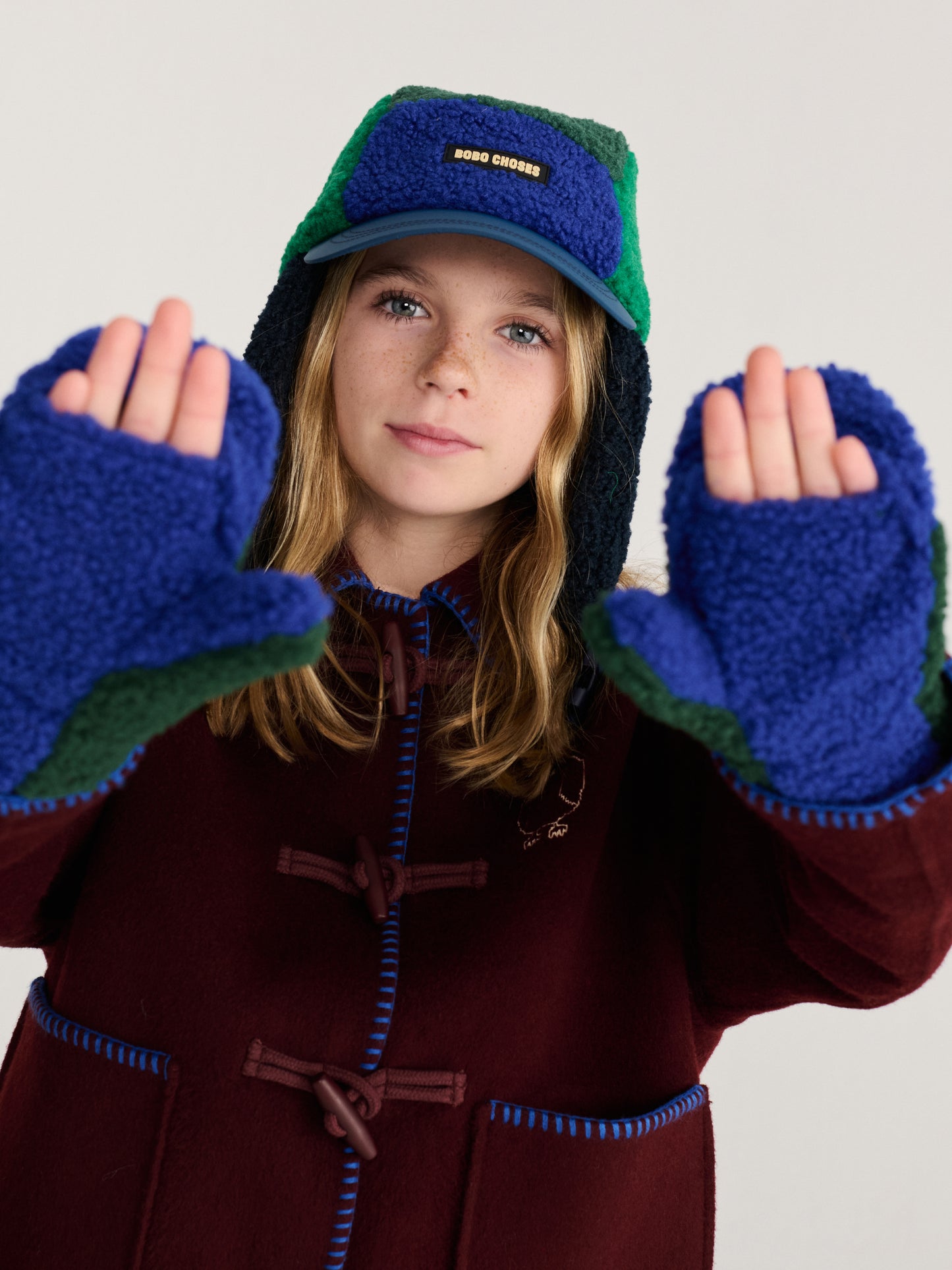 Bobo Choses color block sheepskin mittens dark green