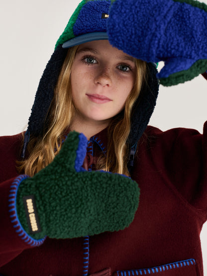 Bobo Choses color block sheepskin mittens dark green