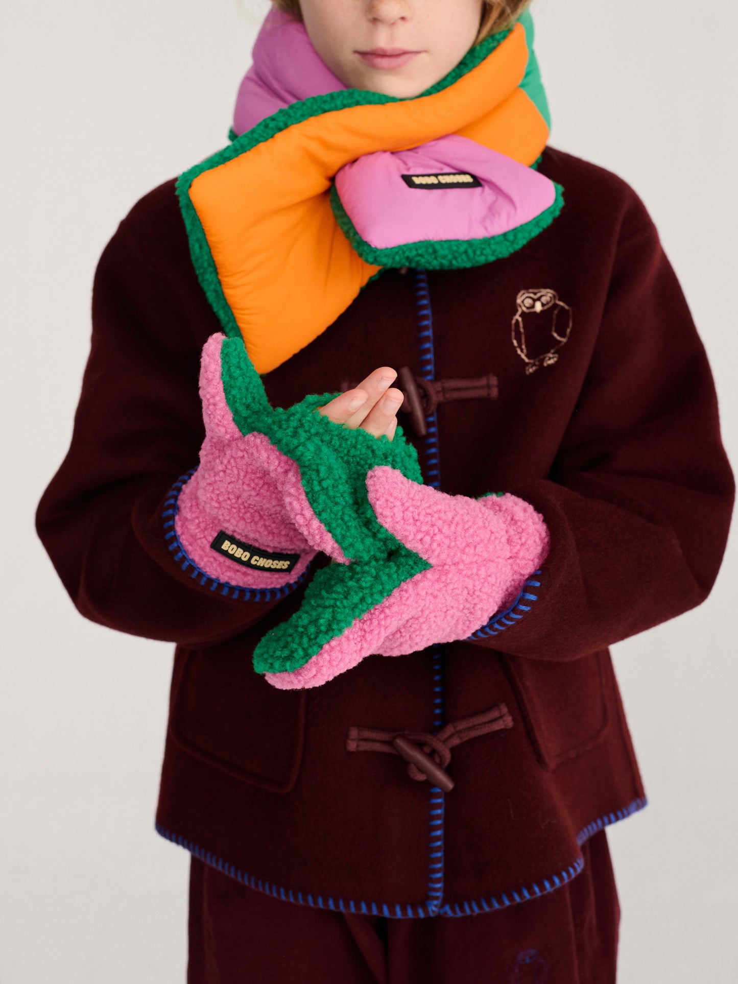 Bobo Choses color block sheepskin mittens fuchsia
