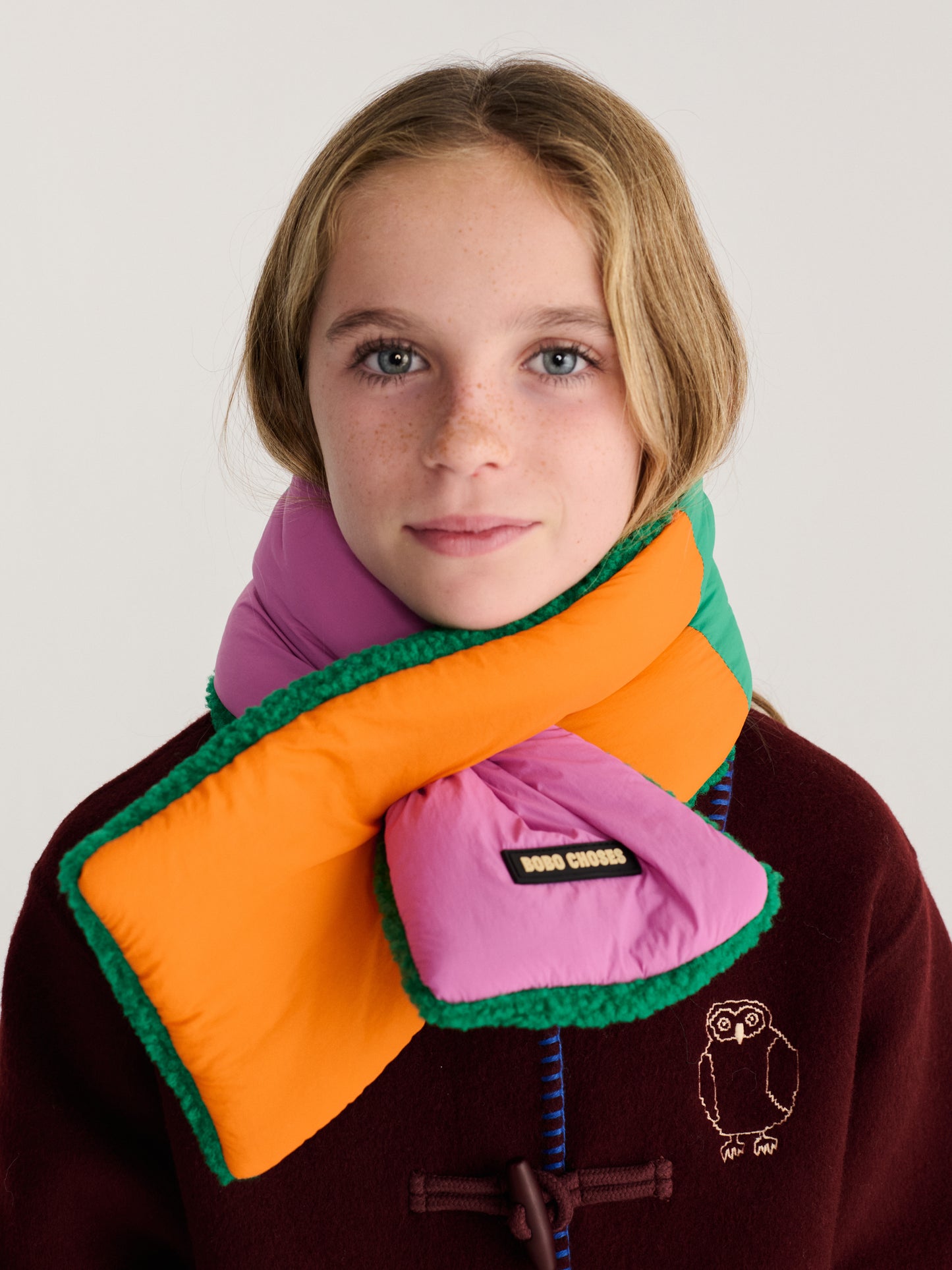 Bobo Choses color block sheepskin neck warmer fuchsia