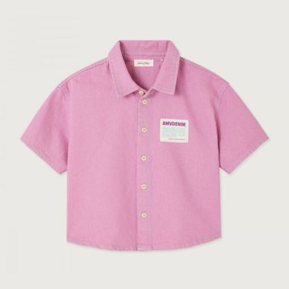Paars jeans hemd met korte mouwen en knopen van American Vintage Kids