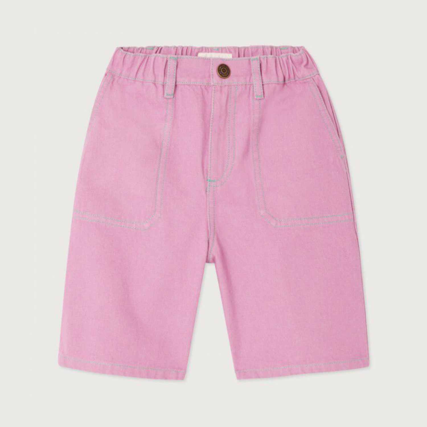 Paarse jeans short met blauw stiksel van het merk American Vintage Kids