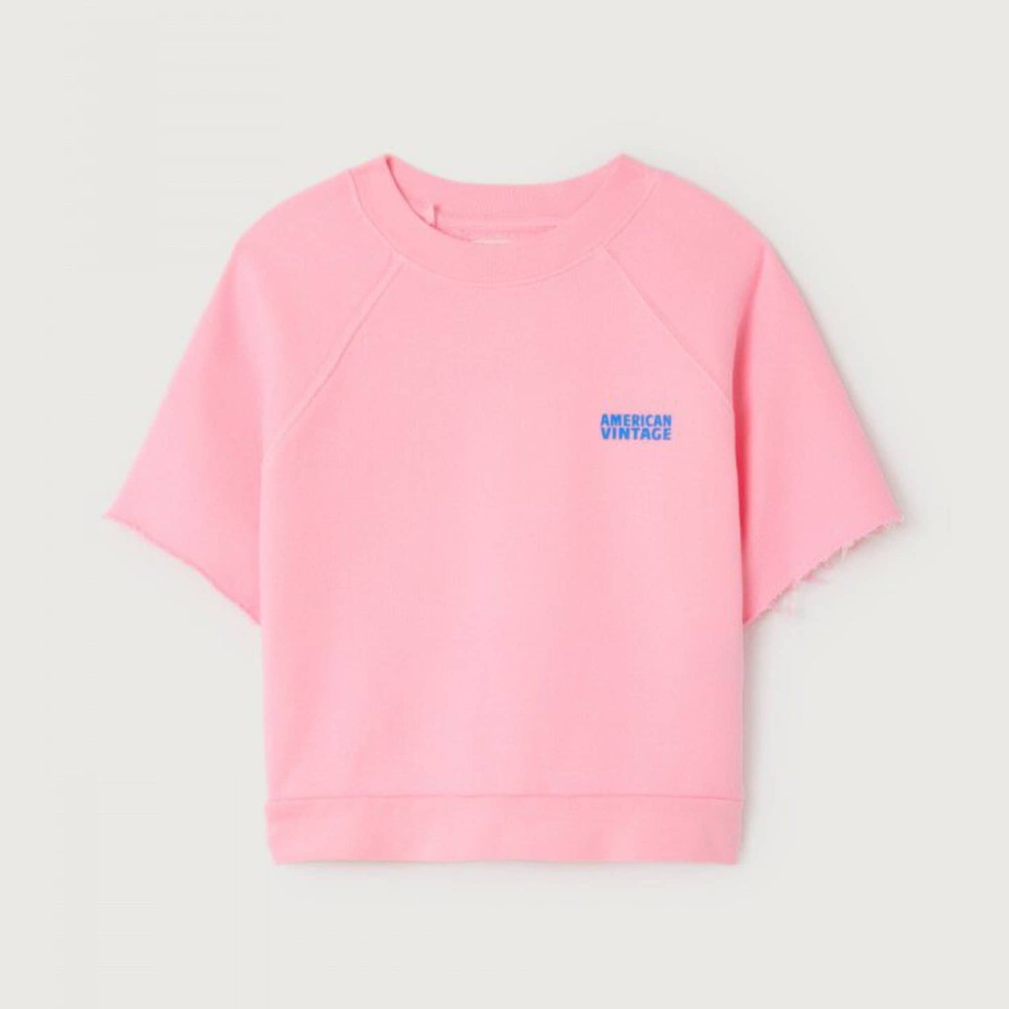 Roze trui Izubird met korte mouwen en blauwe letters van American Vintage