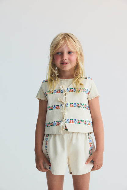 The New Society MALVA Short flower embroidery natural denim