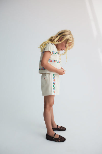 The New Society MALVA Waistcoat flower embroidery natural denim