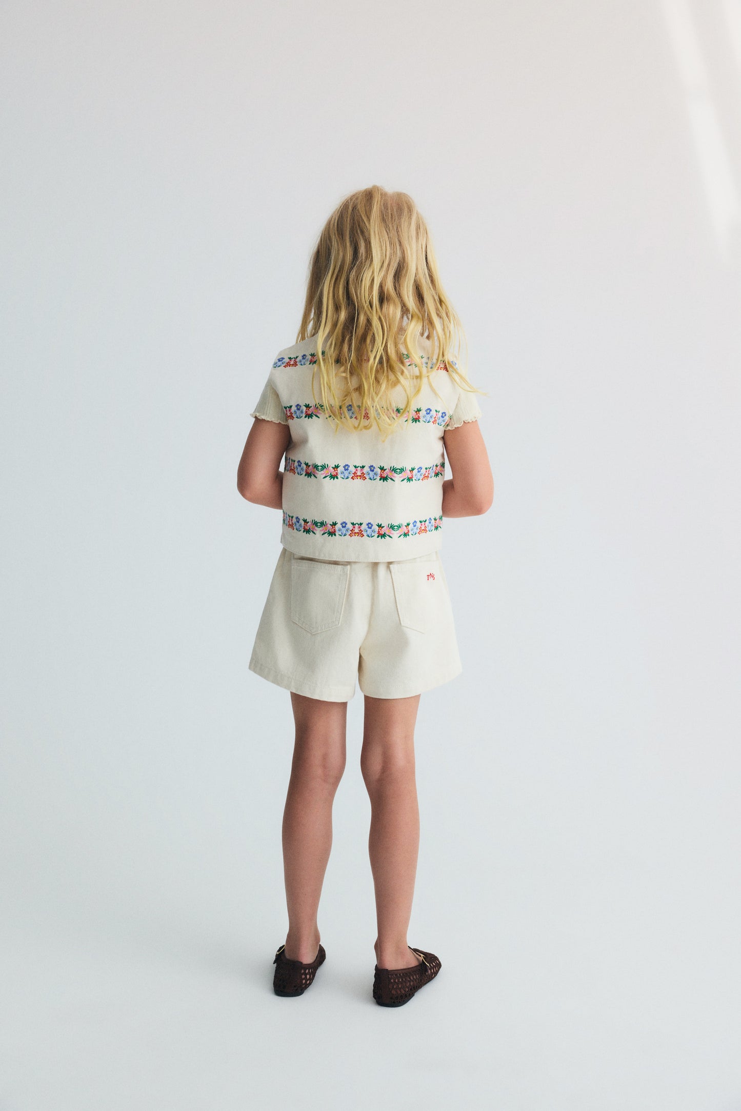 The New Society MALVA Waistcoat flower embroidery natural denim