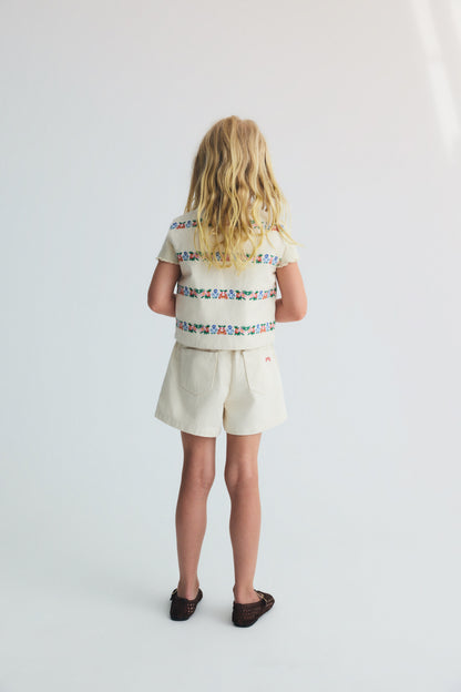 The New Society MALVA Waistcoat flower embroidery natural denim