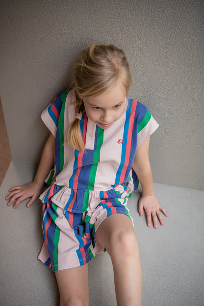 Wynken Vela frill top pink blue