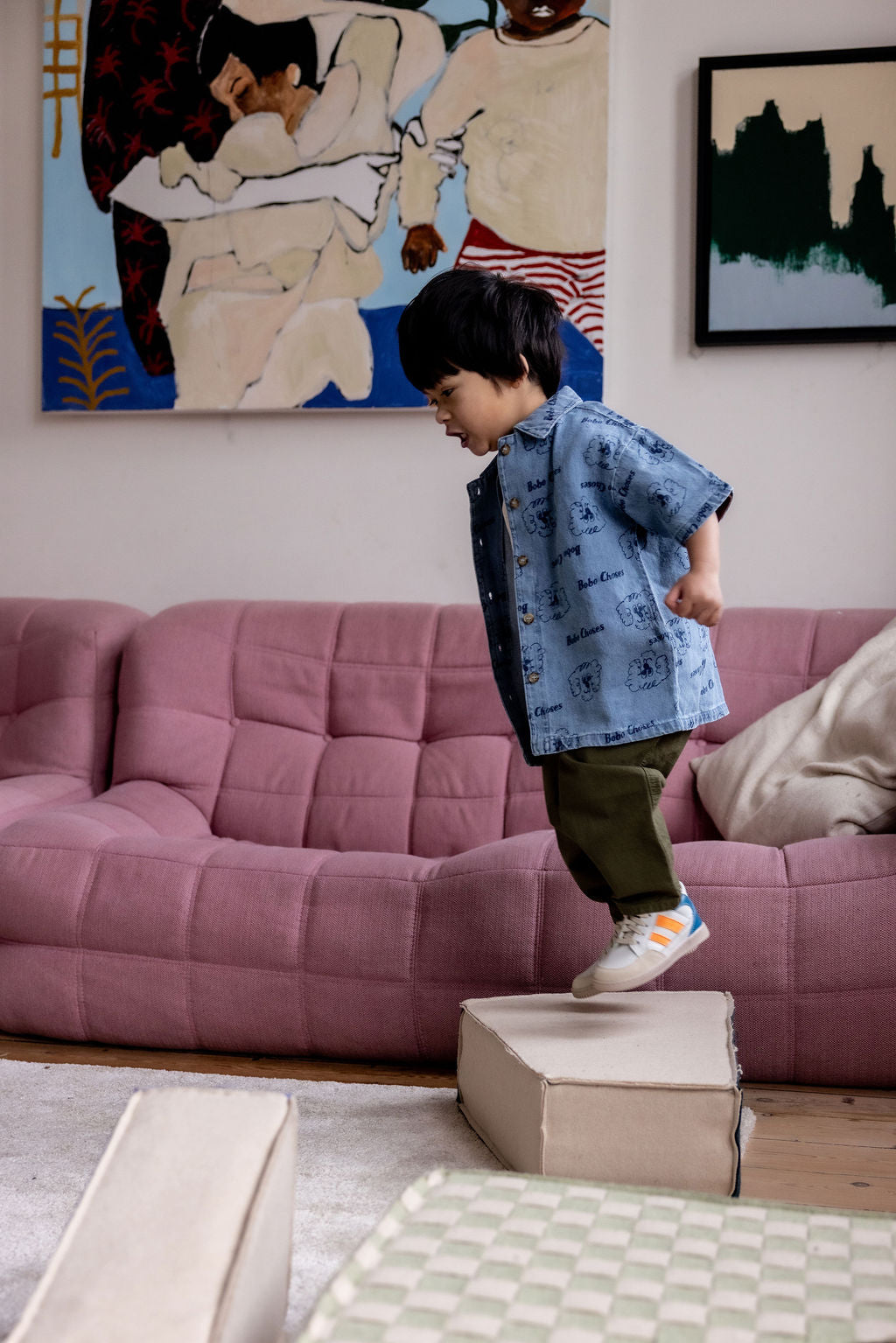 Bobo Choses PICKLES THE DOG all over denim shirt prussian blue