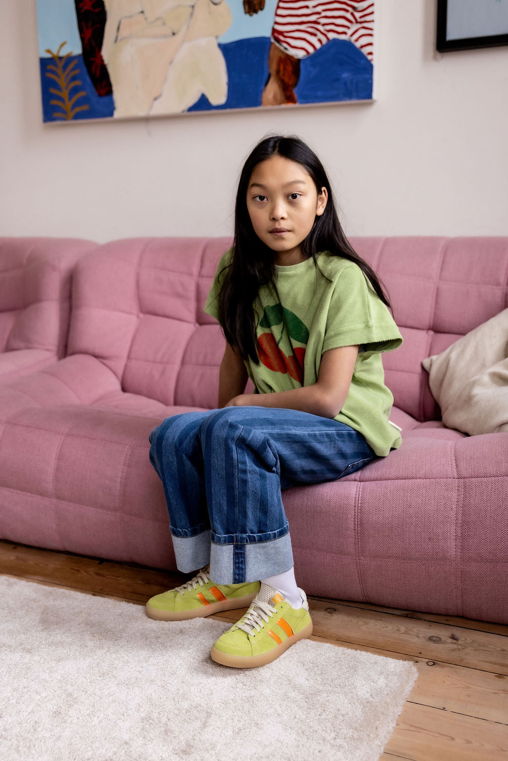 Bobo Choses PICKLES THE DOG striped denim pants navy blue