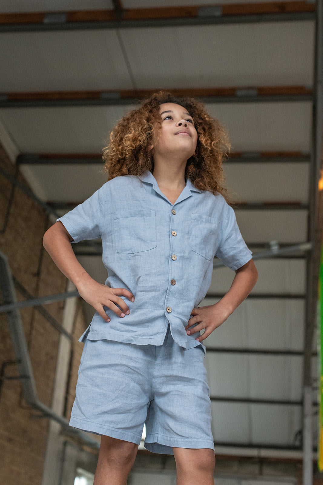 Play Up Boy Linen Shorts Grey Blue