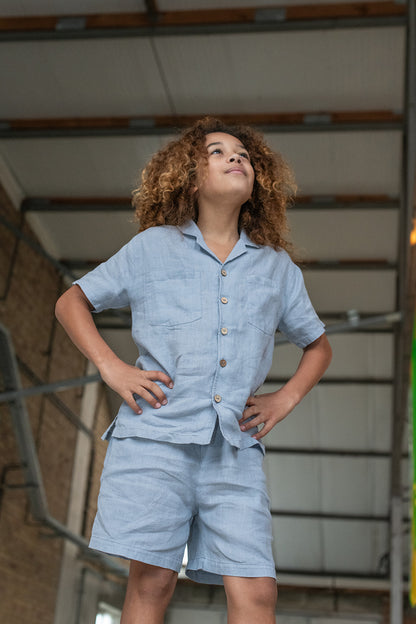 Play Up Boy Linen Shorts Grey Blue