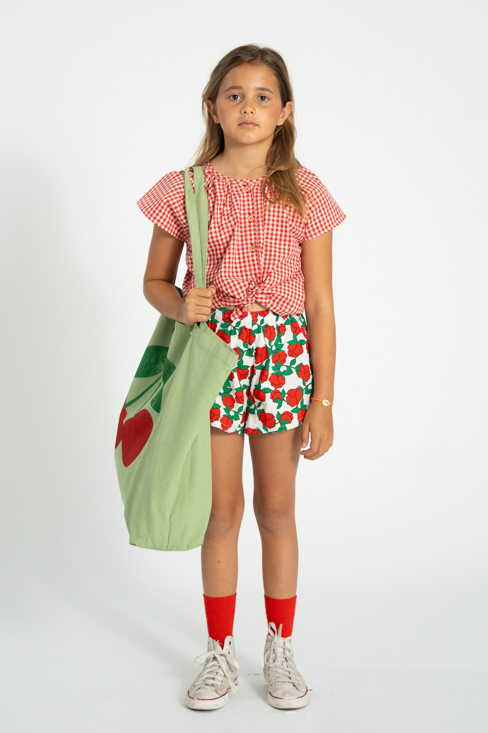 Piupiuchick XL bag light olive with CHERRY print