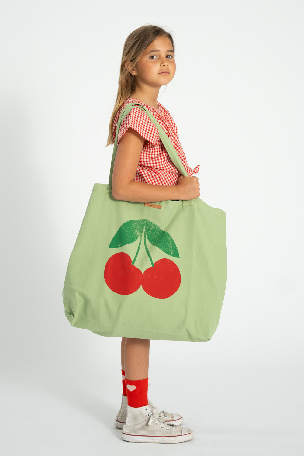 Piupiuchick XL bag light olive with CHERRY print