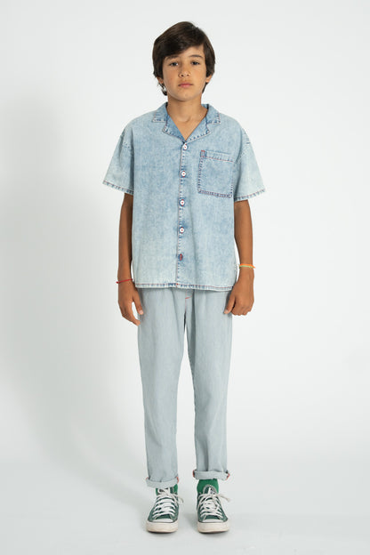 Piupiuchick Hawaiian shirt blue light denim