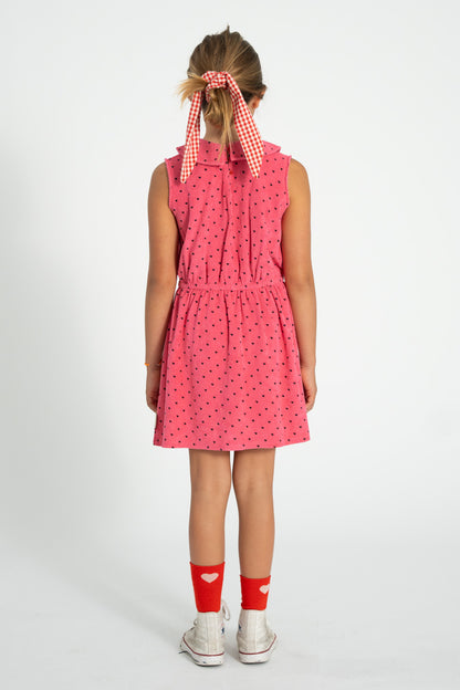 Piupiuchick Short collar dress PINK & BLACK HEARTS allover / 12Y