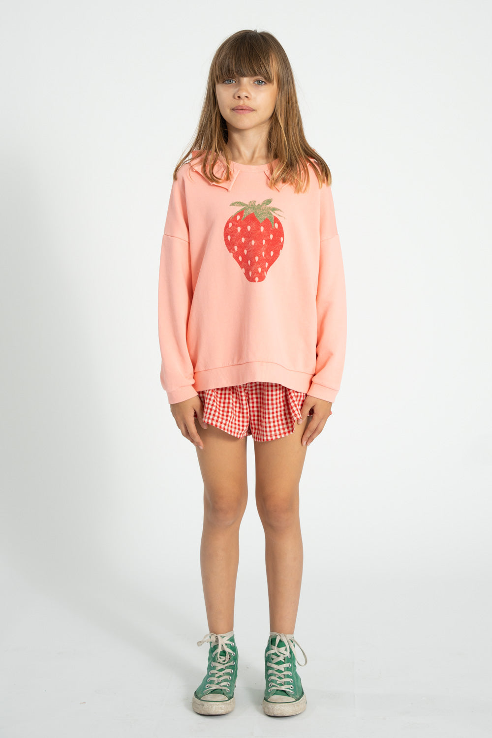 Piupiuchick Collar sweatshirt light pink with STRAWBERRY print