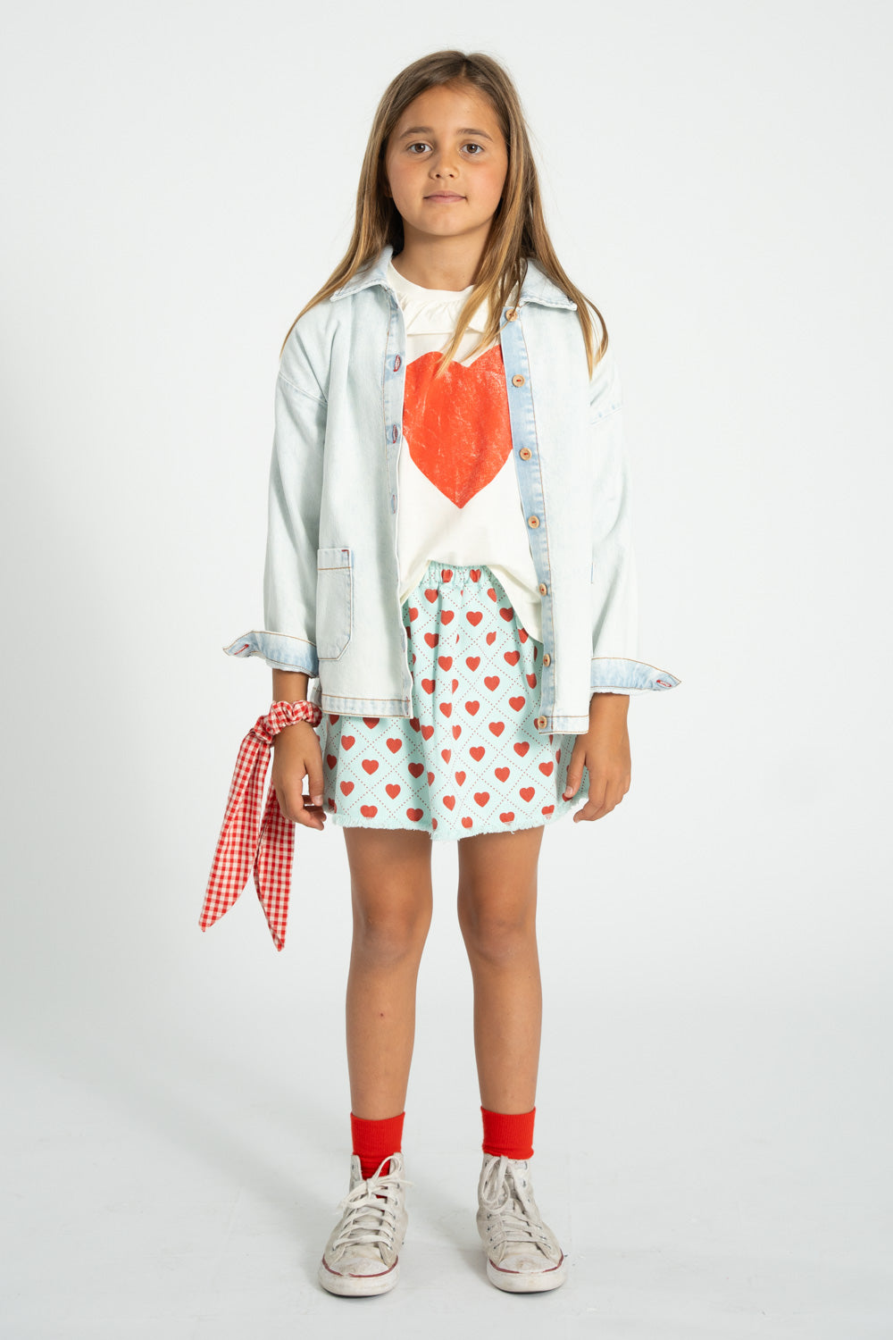 Piupiuchick Short skirt light blue RED HEARTS allover