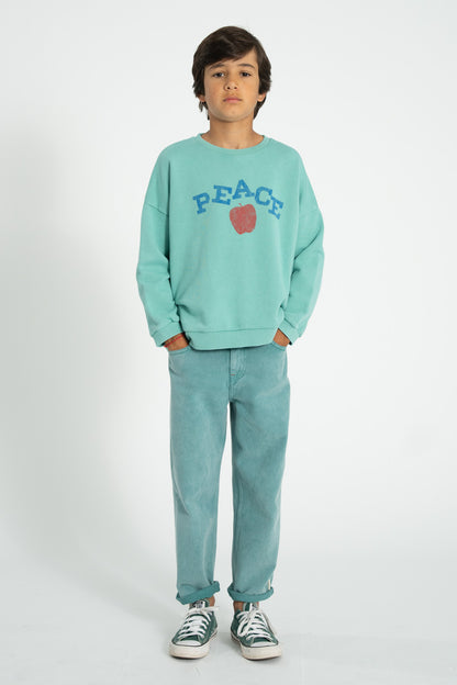 Piupiuchick Sweatshirt turquoise with PEACE print