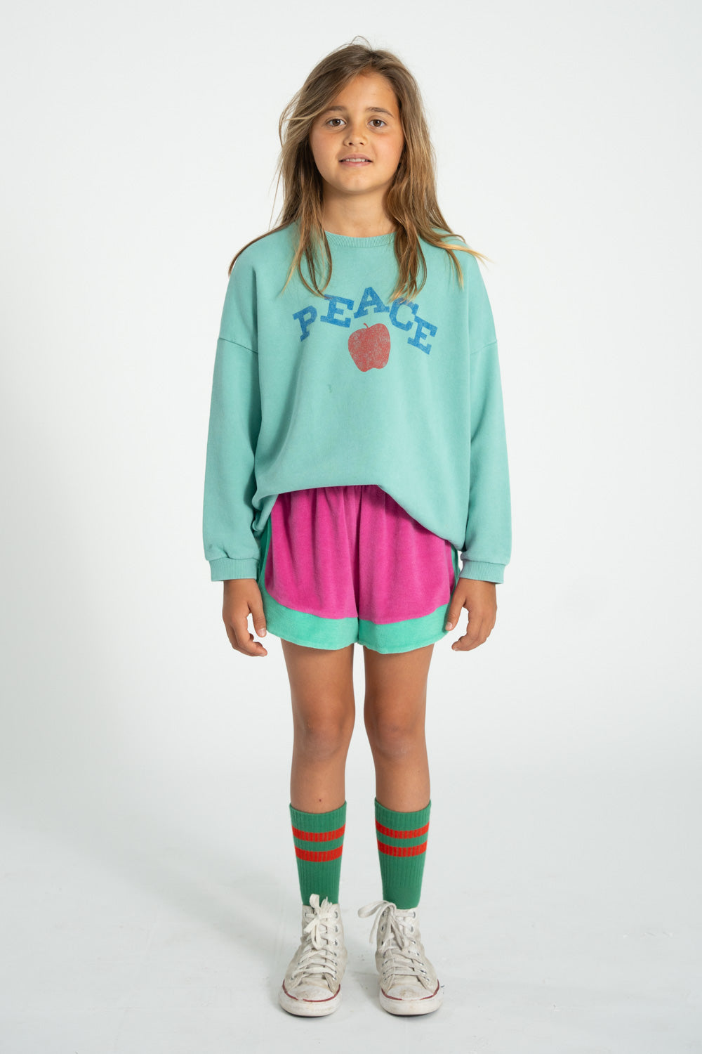 Piupiuchick Sweatshirt turquoise with PEACE print