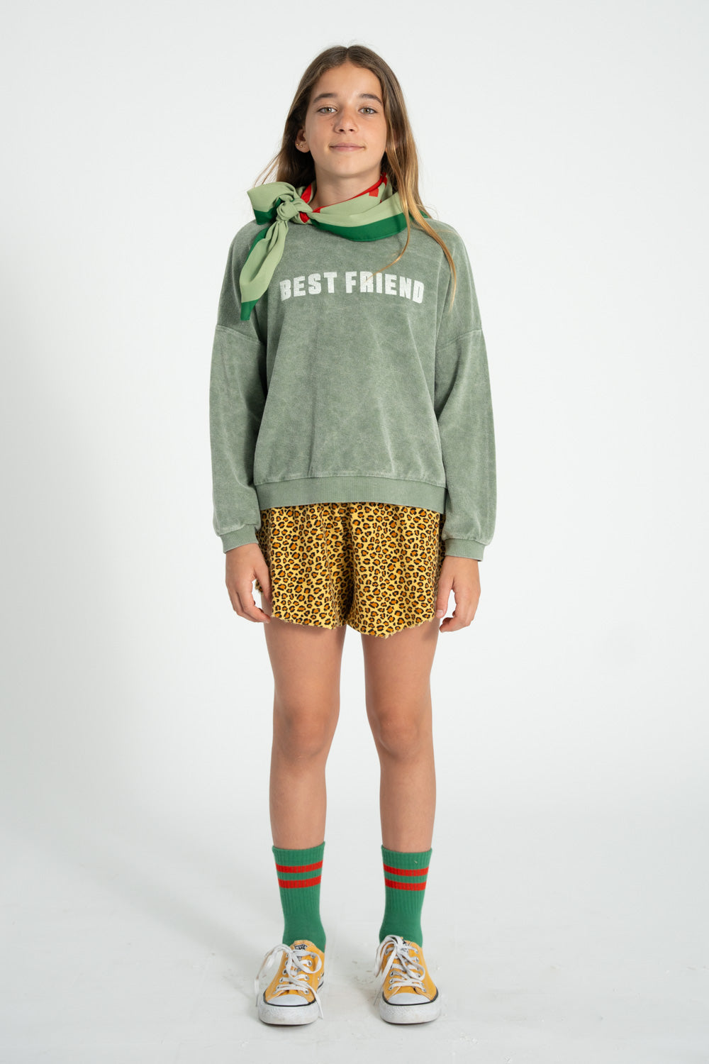 Piupiuchick Sweatshirt washed green with BEST FRIEND print