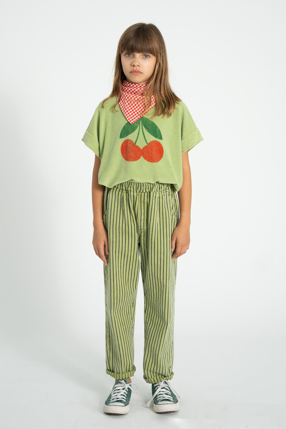 Piupiuchick T-shirt light olive with CHERRY print