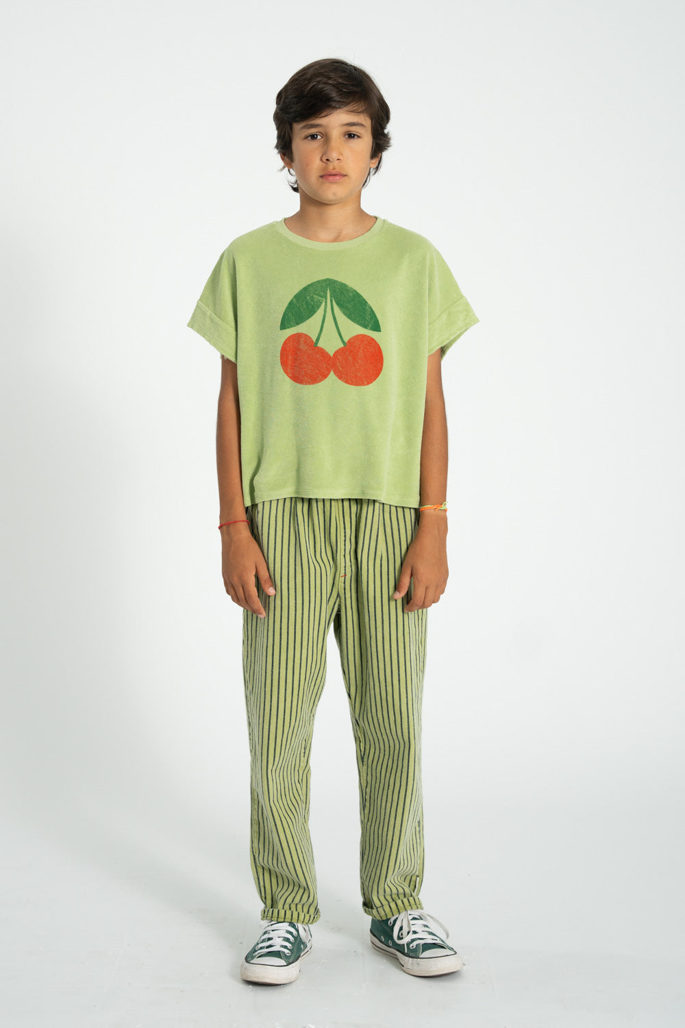 Piupiuchick T-shirt light olive with CHERRY print