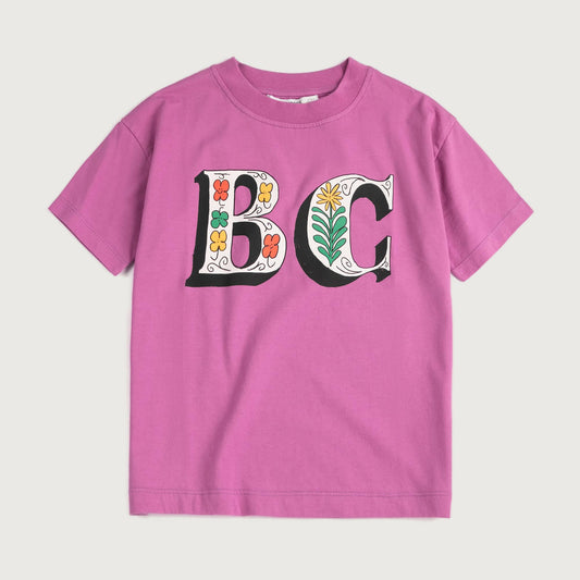 Paarse t-shirt met bloemen en BC print Bobo Choses