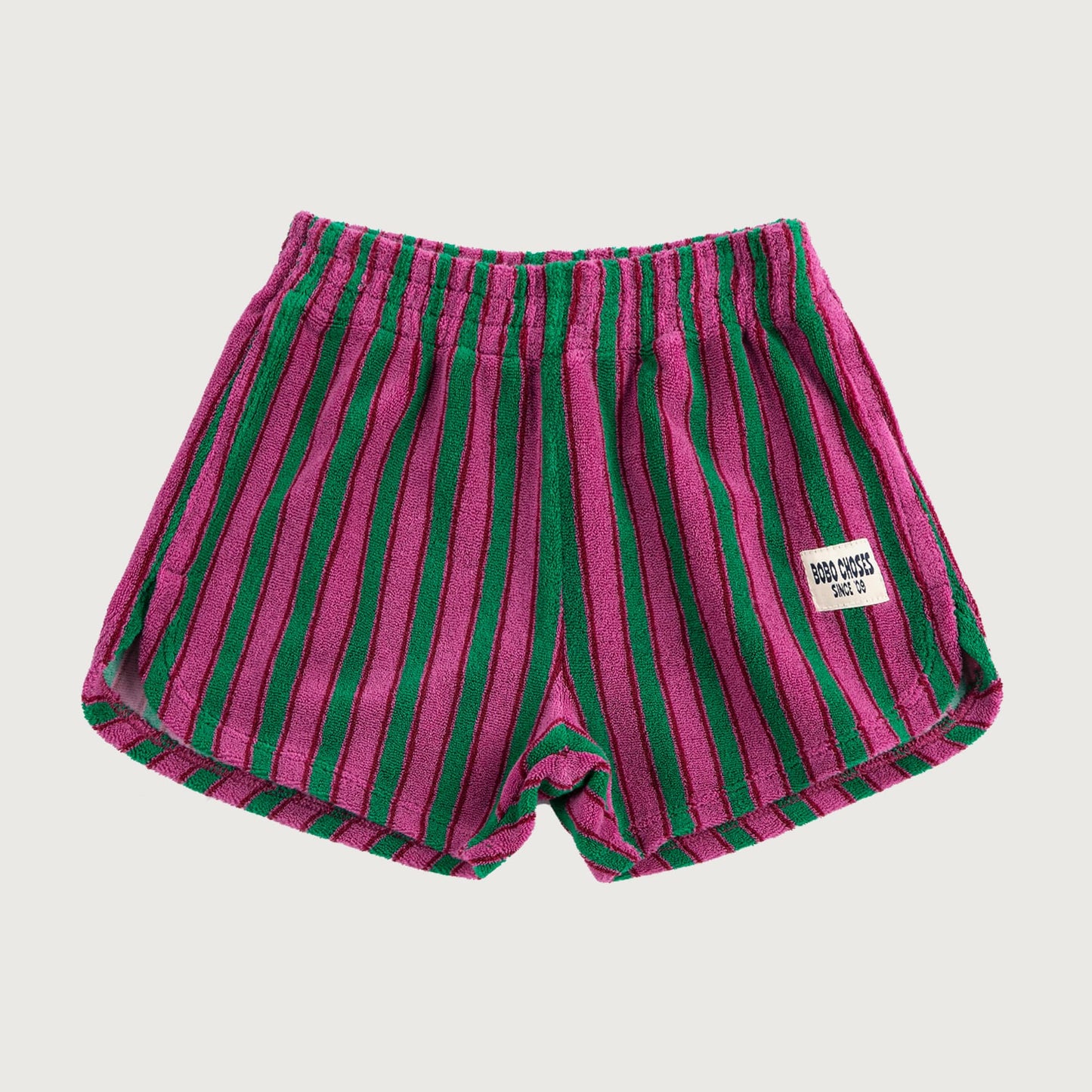 Gestreepte short in badstof groen en paars Bobo Choses