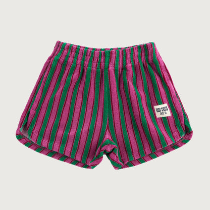 Gestreepte short in badstof groen en paars Bobo Choses