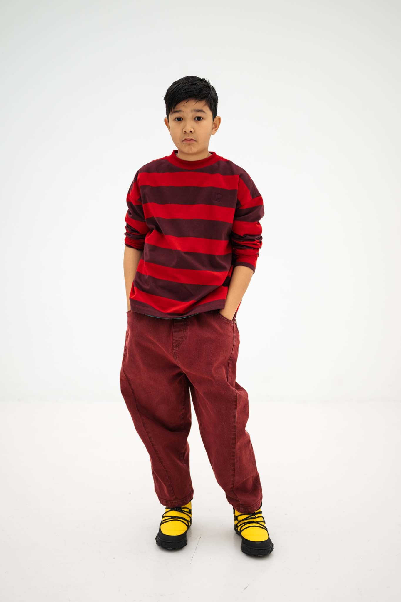 Repose AMS Boxy sweater rusty mulberry block stripe