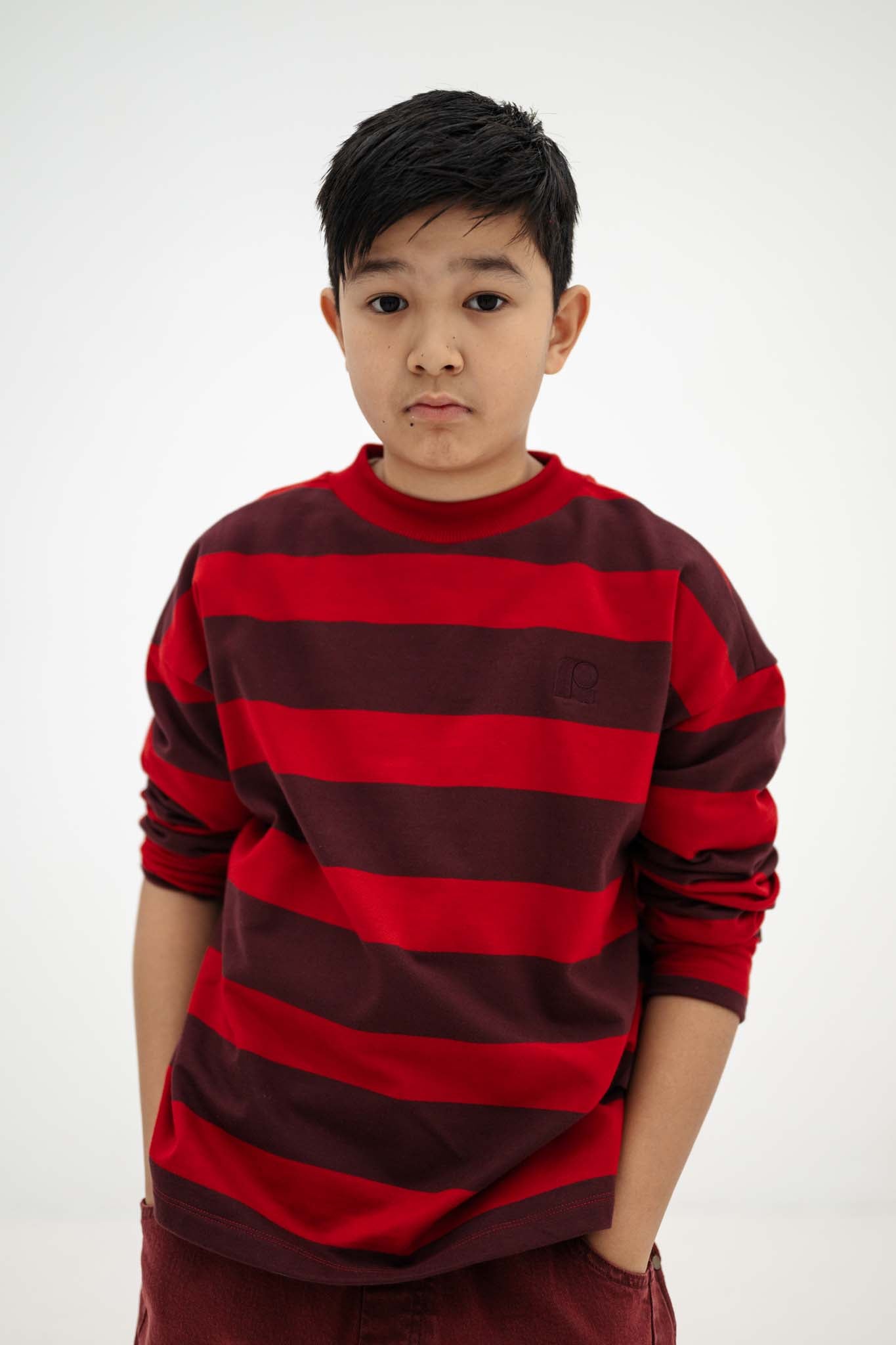 Repose AMS Boxy sweater rusty mulberry block stripe