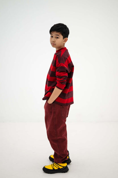 Repose AMS Boxy sweater rusty mulberry block stripe