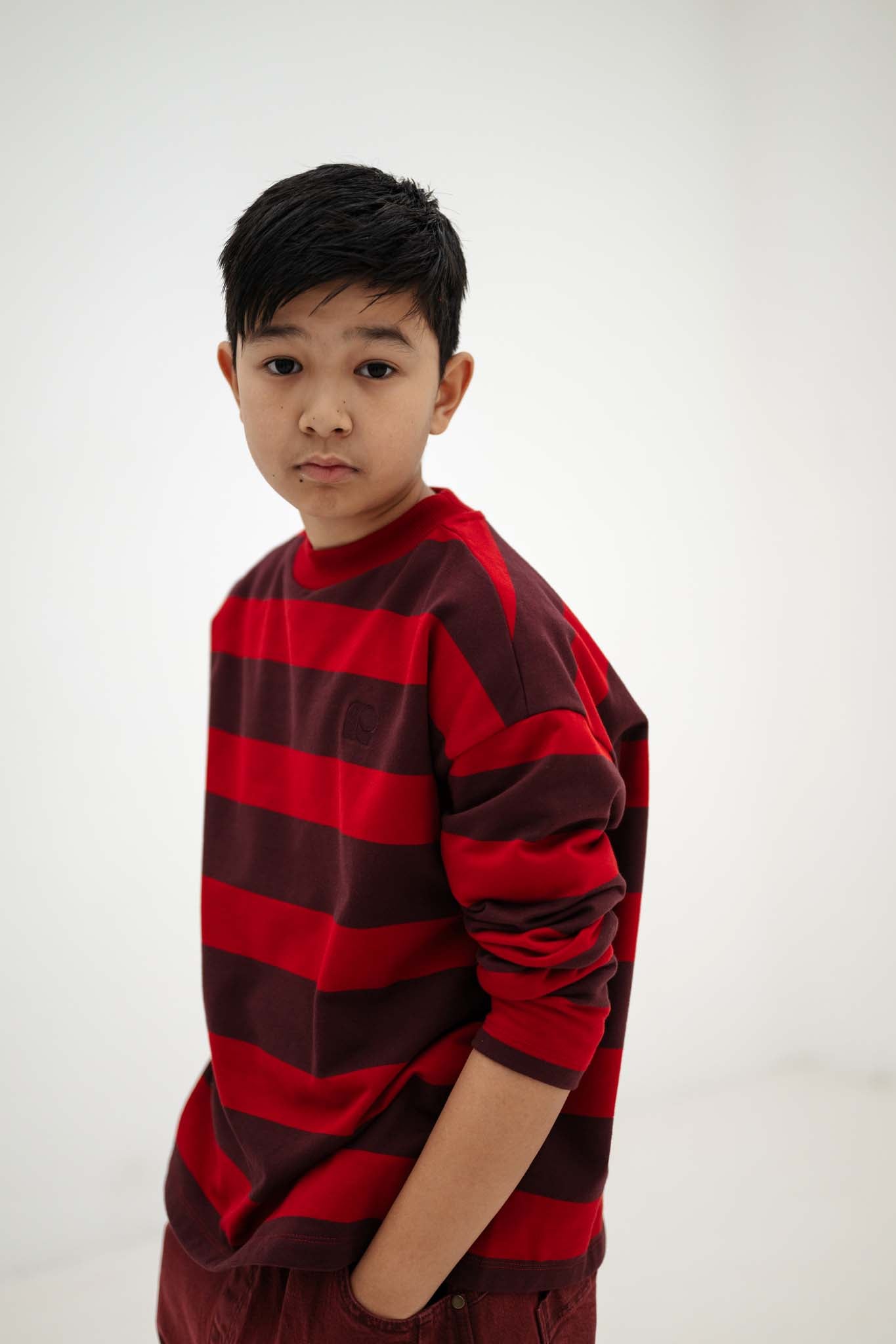 Repose AMS Boxy sweater rusty mulberry block stripe