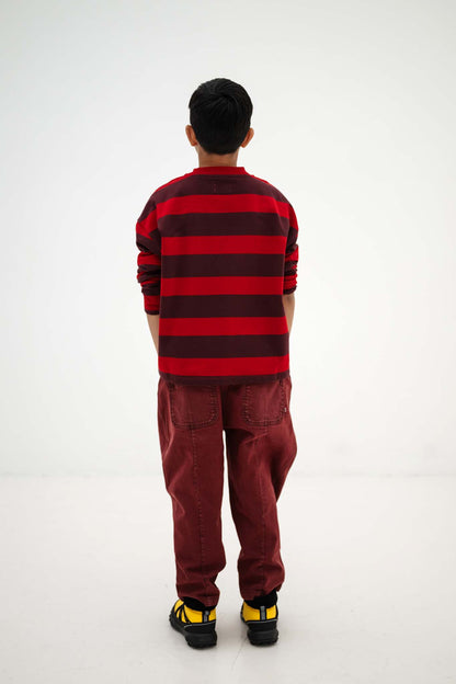 Repose AMS Boxy sweater rusty mulberry block stripe