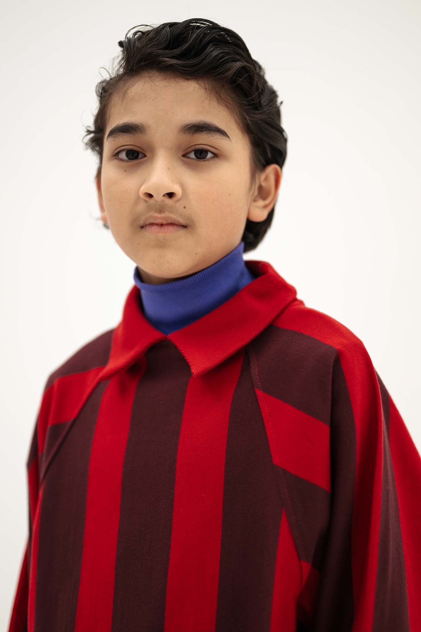 Repose AMS Raglan polo sweater rusty mulberry block stripe