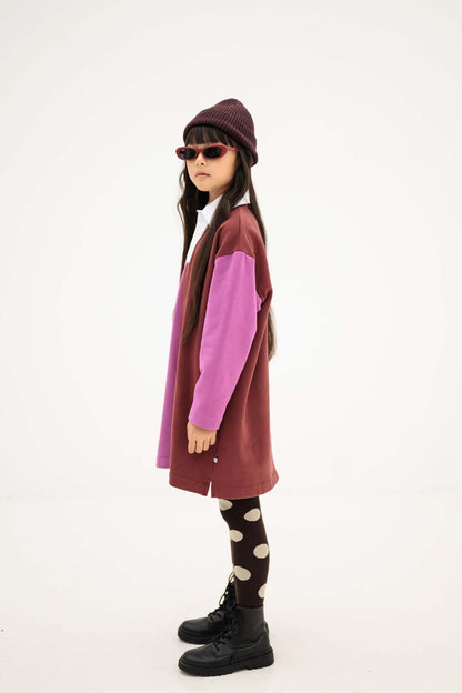 Repose AMS Polo dress orchid mulberry color block
