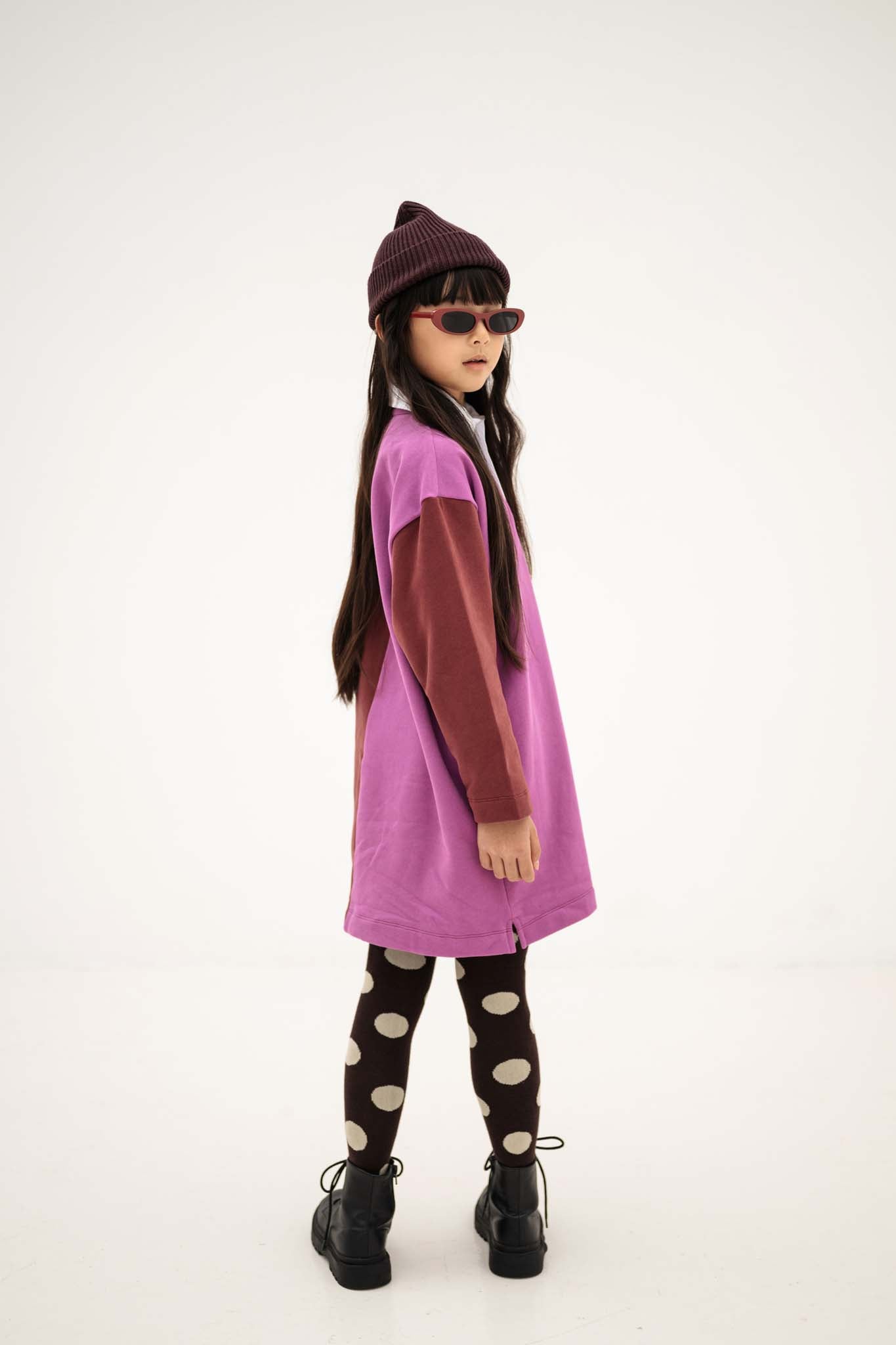 Repose AMS Polo dress orchid mulberry color block