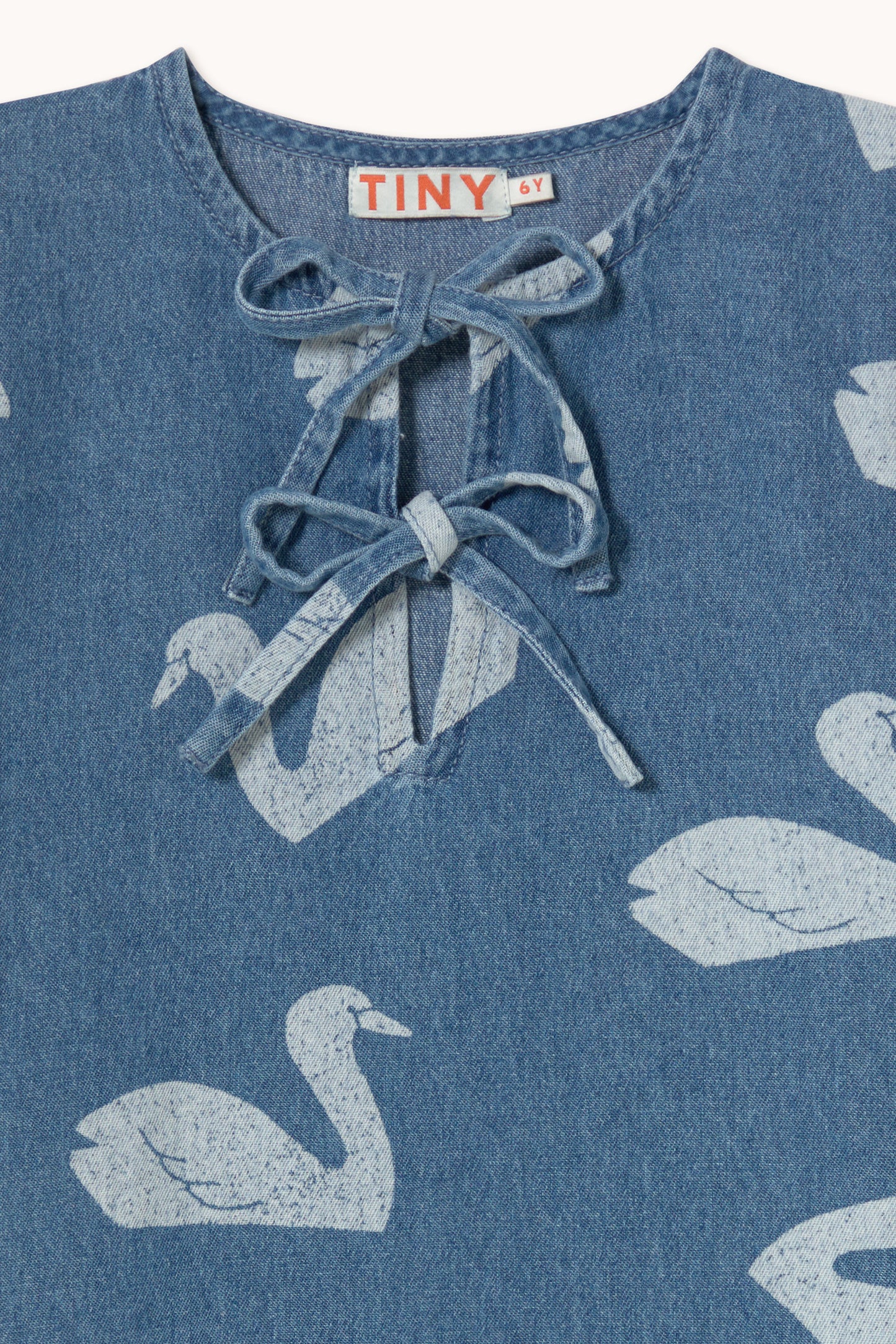 Tinycottons BIG SWANS dress medium wash denim