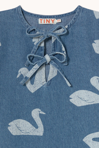 Tinycottons BIG SWANS dress medium wash denim