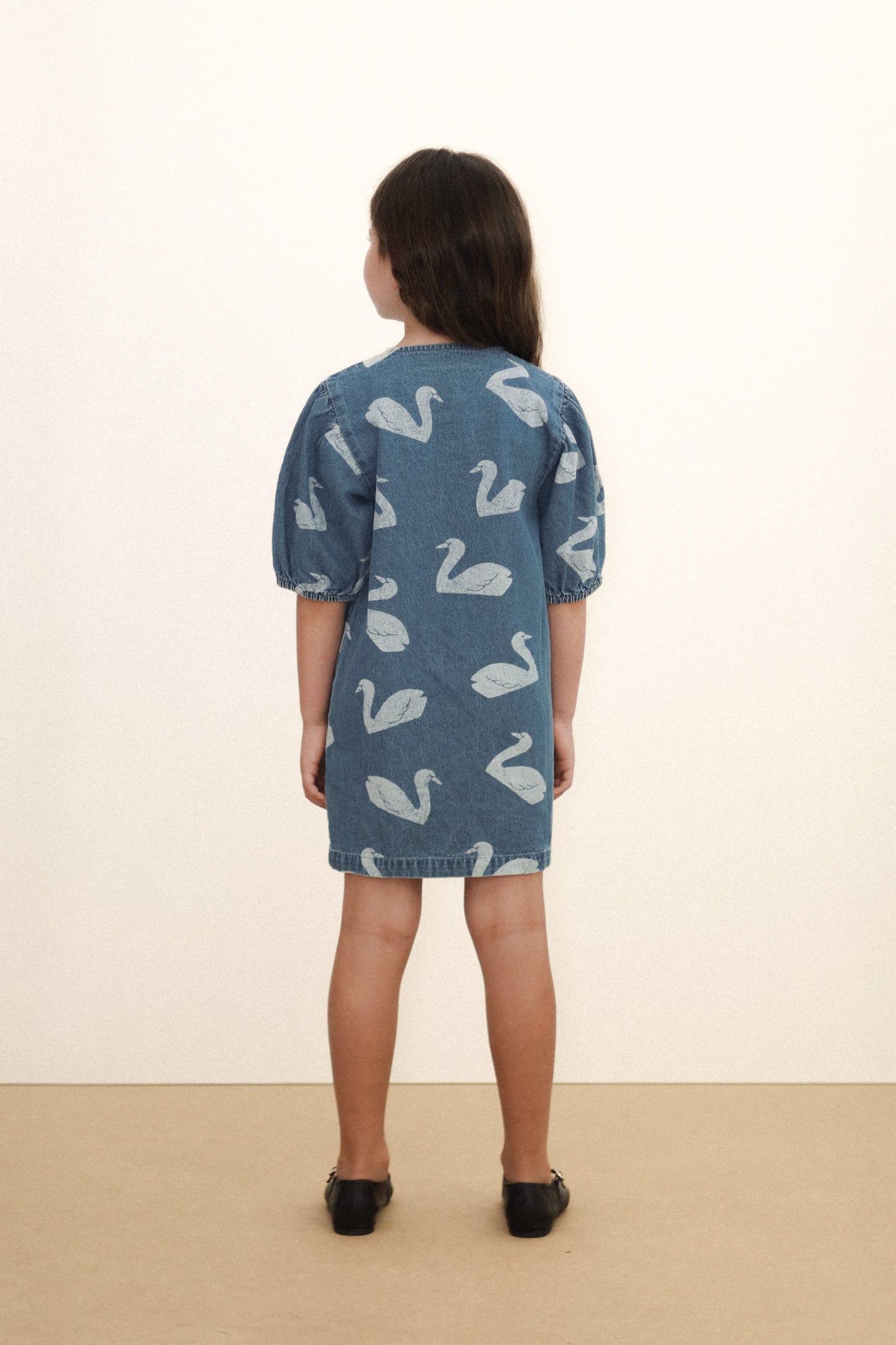 Tinycottons BIG SWANS dress medium wash denim