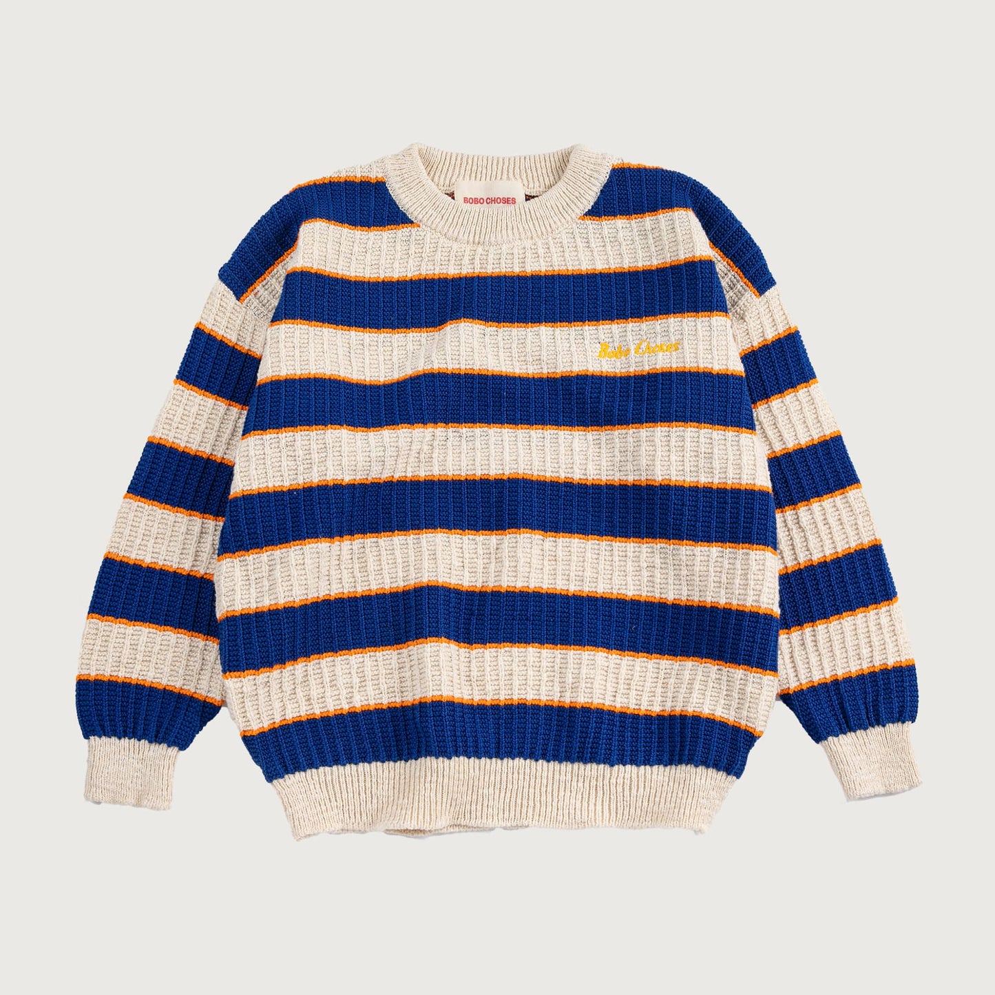 Blauw ecru gestreepte gebreide trui Bobo Choses