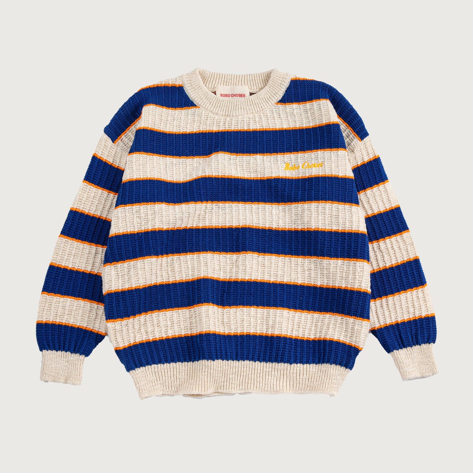 Blauw ecru gestreepte gebreide trui Bobo Choses