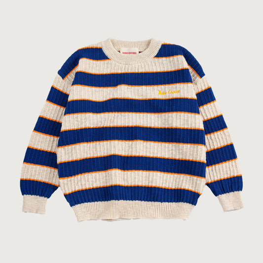 Blauw ecru gestreepte gebreide trui Bobo Choses