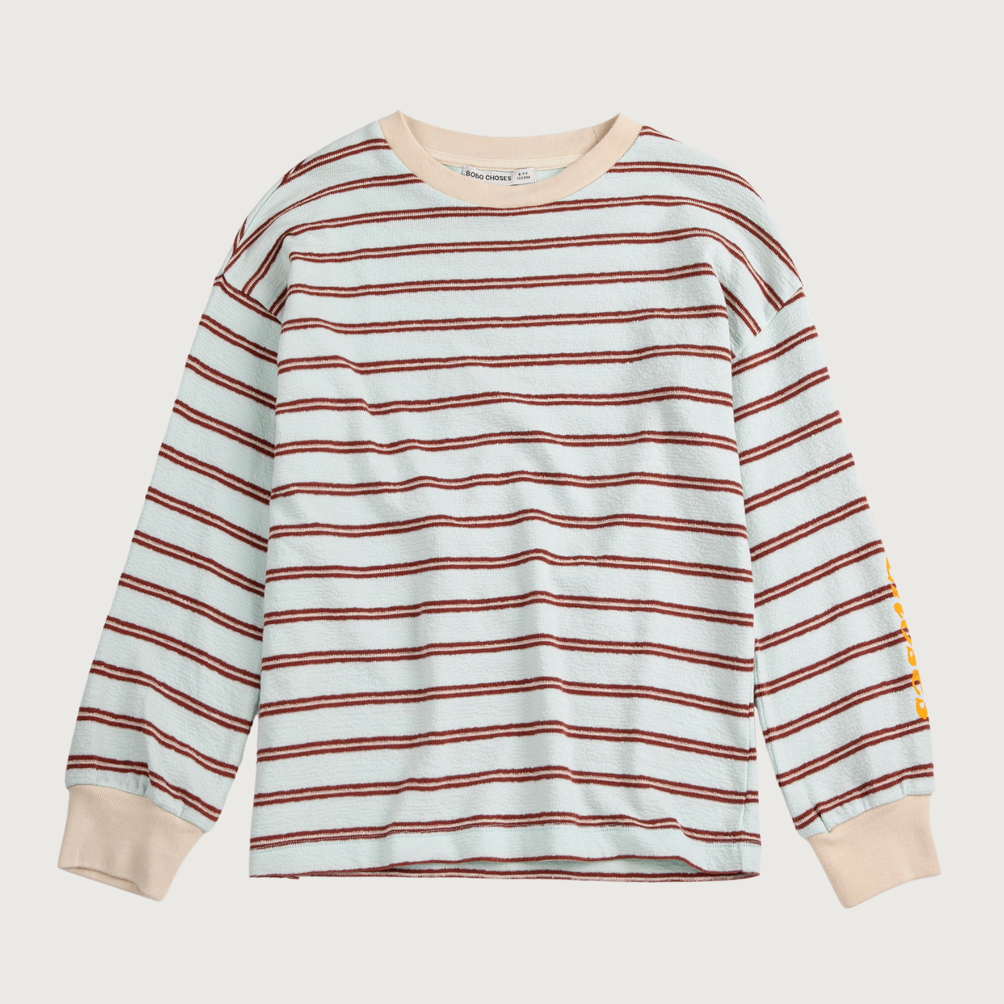 Gestreept t-shirt met lange mouwen licht blauw bruin in badstof Bobo Choses