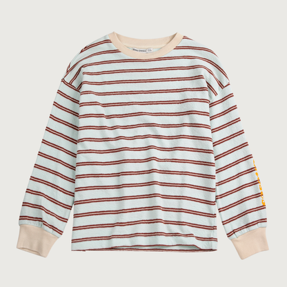 Gestreept t-shirt met lange mouwen licht blauw bruin in badstof Bobo Choses