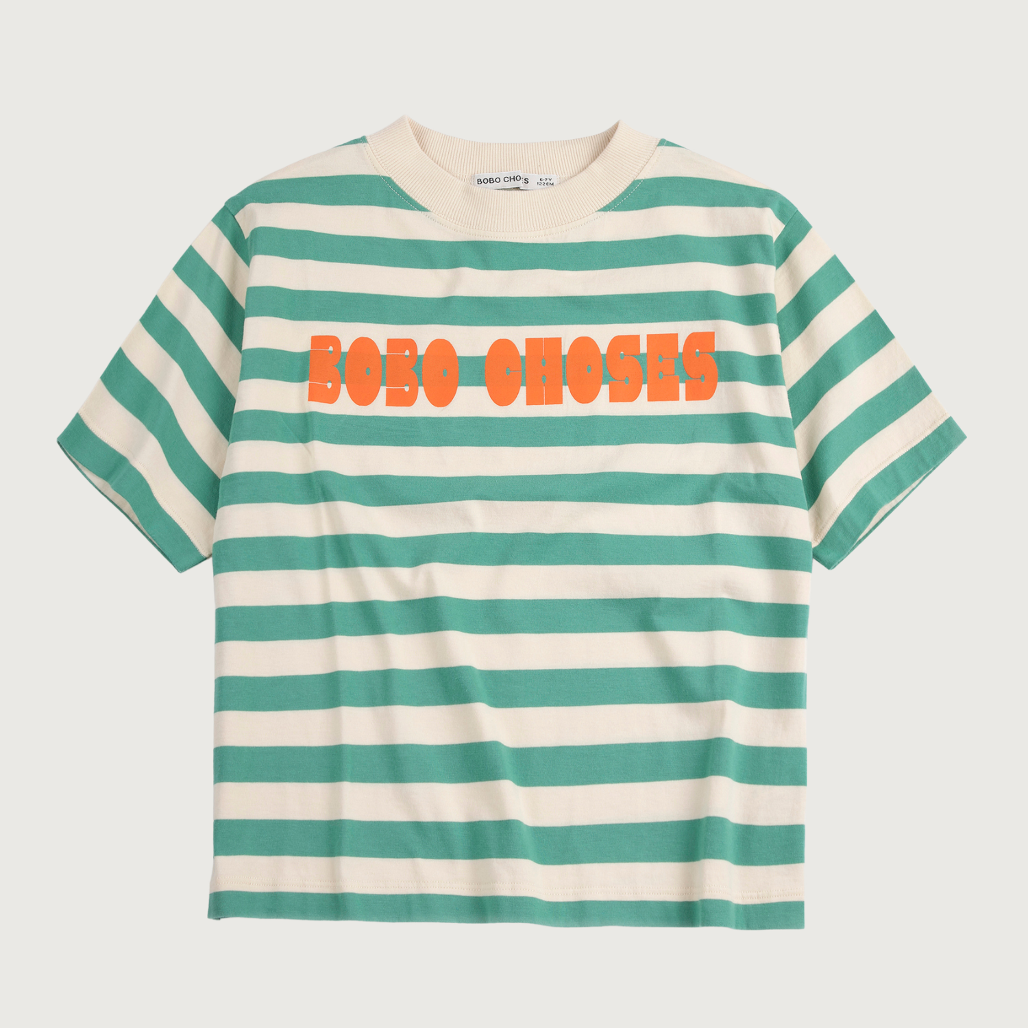 Gestreept t-shirt ecru en groen Bobo Choses