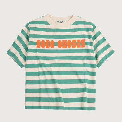 Gestreept t-shirt ecru en groen Bobo Choses